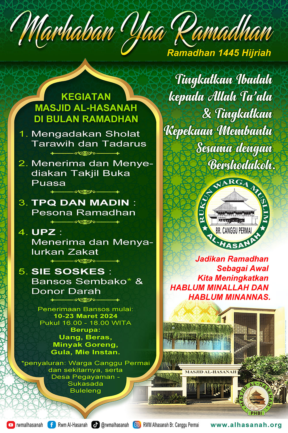 Program Sie SOSKES RWM Al-Hasanah Br. Canggu Permai, 1445 Hijriah